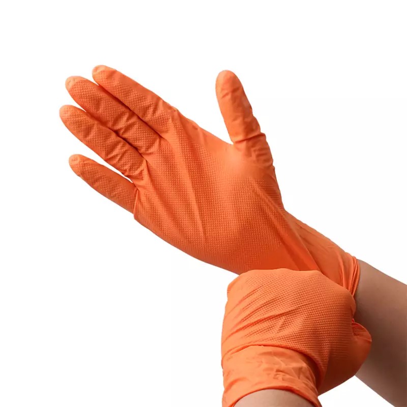 9 Inch 6 Mil Orange Latex Free Powder Free Disposable Nitrile Gloves for Diamond Texture